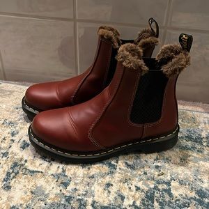 Dr Martens Chelsea Quad boots platform 10 brown cognac leather fur doc